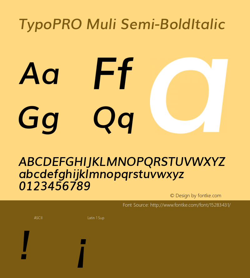 TypoPRO Muli Semi-BoldItalic Version 2.0; ttfautohint (v1.00rc1.2-2d82) -l 8 -r 50 -G 200 -x 0 -D latn -f none -w G -W图片样张