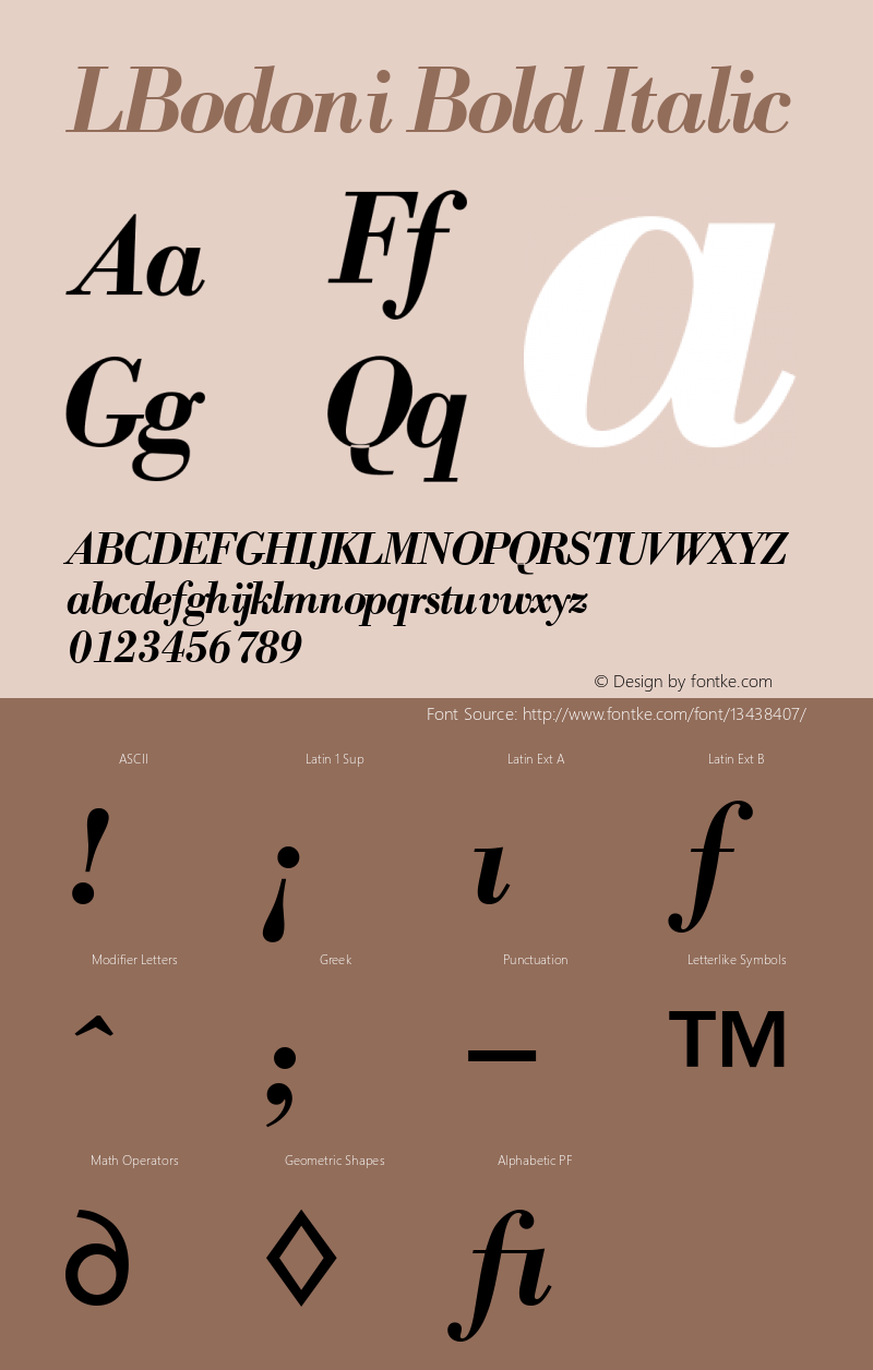 LBodoni Bold Italic Version 4.00 April 13, 2007图片样张