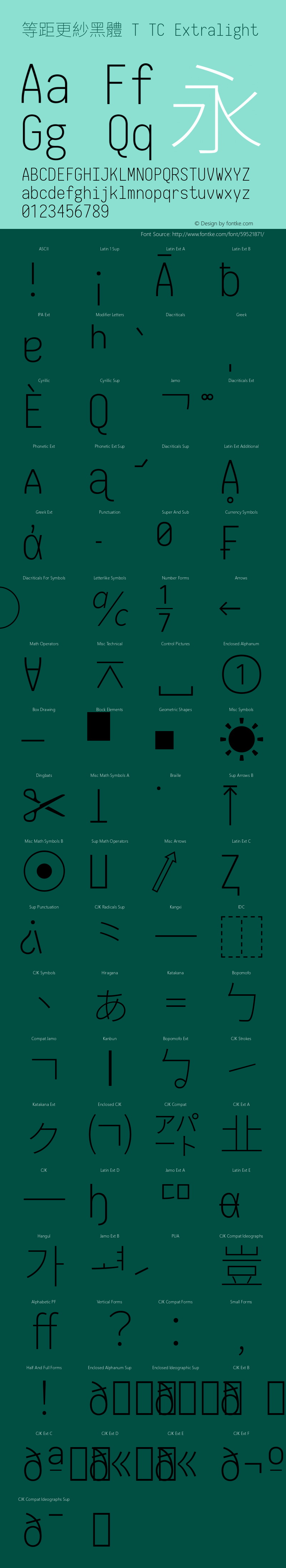 等距更紗黑體 T TC Extralight 图片样张