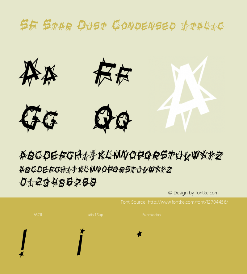 SF Star Dust Condensed Italic ver 1.0; 1999. Freeware for non-commercial use.图片样张