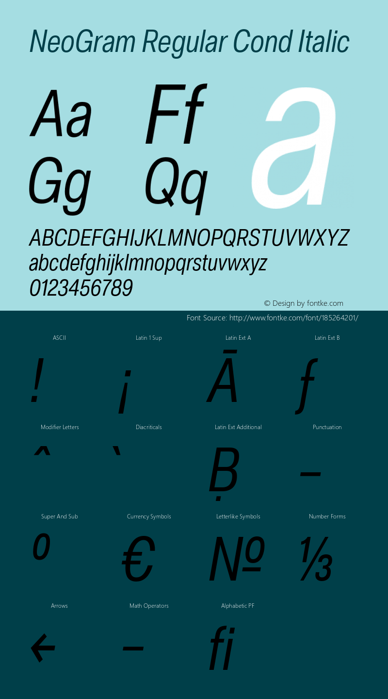 NeoGram Regular Cond Italic Version 2.000 July 2021图片样张