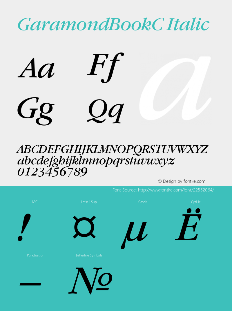 ITC Garamond Book Italic Cyrillic Version 001.000图片样张