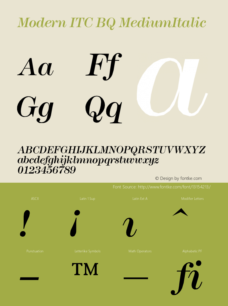 Modern ITC BQ MediumItalic Version 001.000图片样张