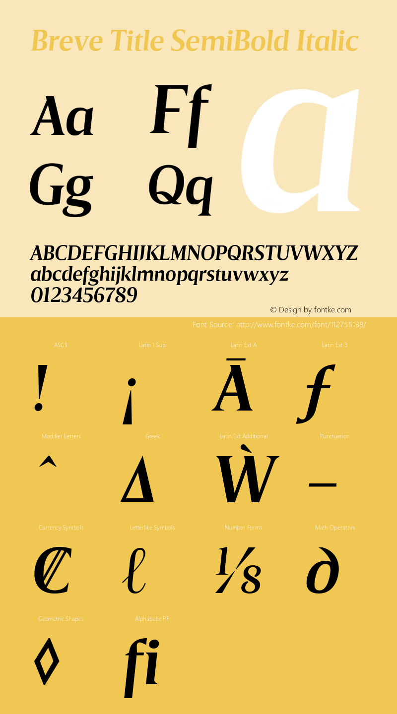 Breve Title SemiBold Italic Version 1.001;PS 001.001;hotconv 1.0.70;makeotf.lib2.5.58329图片样张