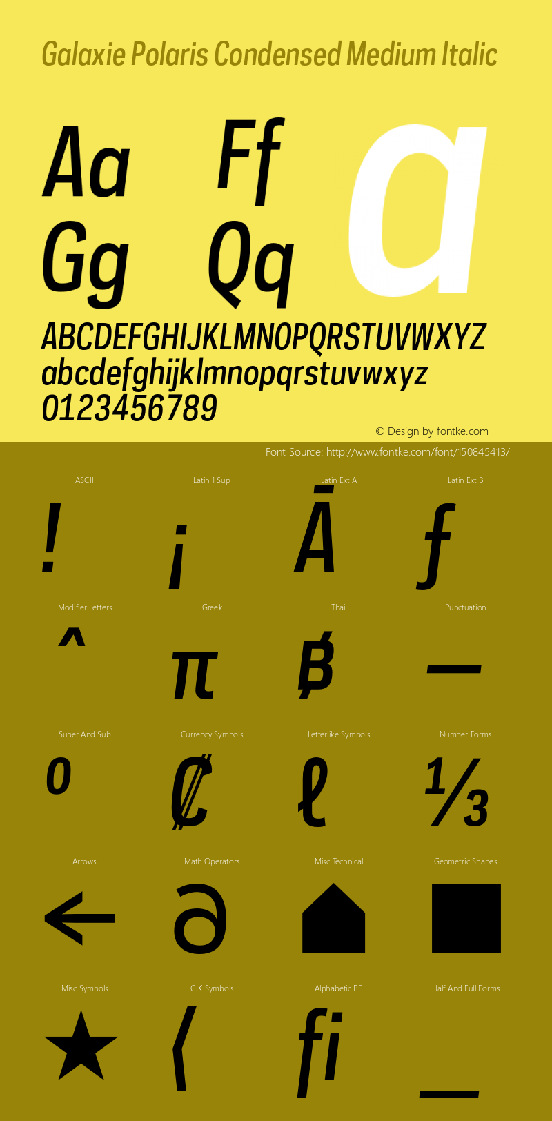 GalaxiePolarisCondensed-MediumItalic Version 1.001 _ Initial release _ September 2008图片样张