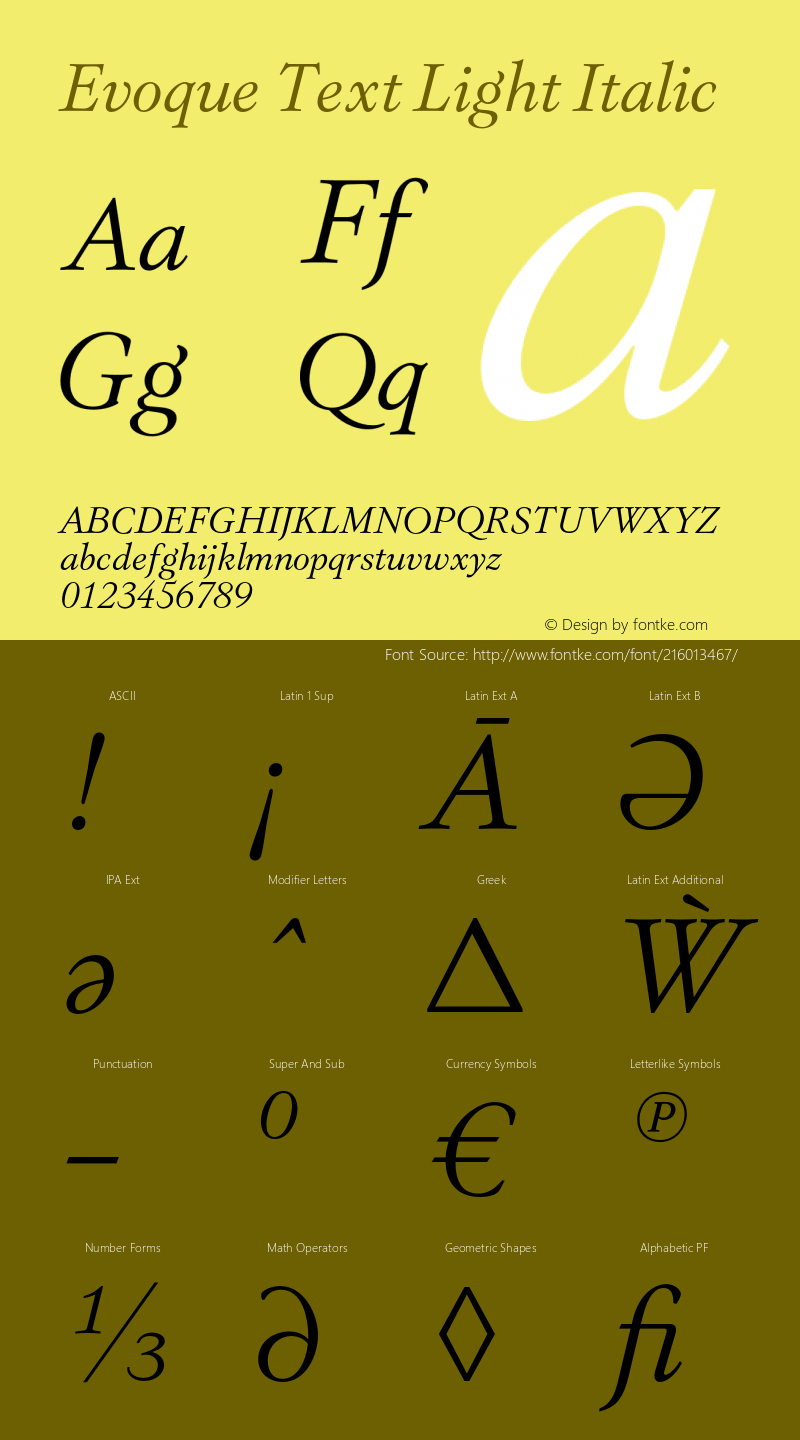 Evoque Text Light Italic Version 1.100;FEAKit 1.0图片样张