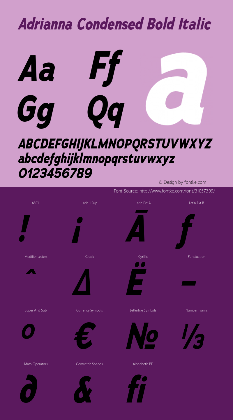 Adrianna Condensed Bold Italic Version 2.000图片样张