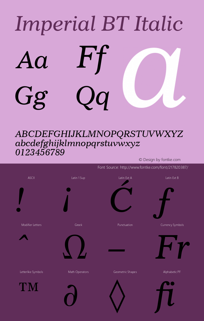 Imperial BT Italic Version 1.01 emb4-OT图片样张