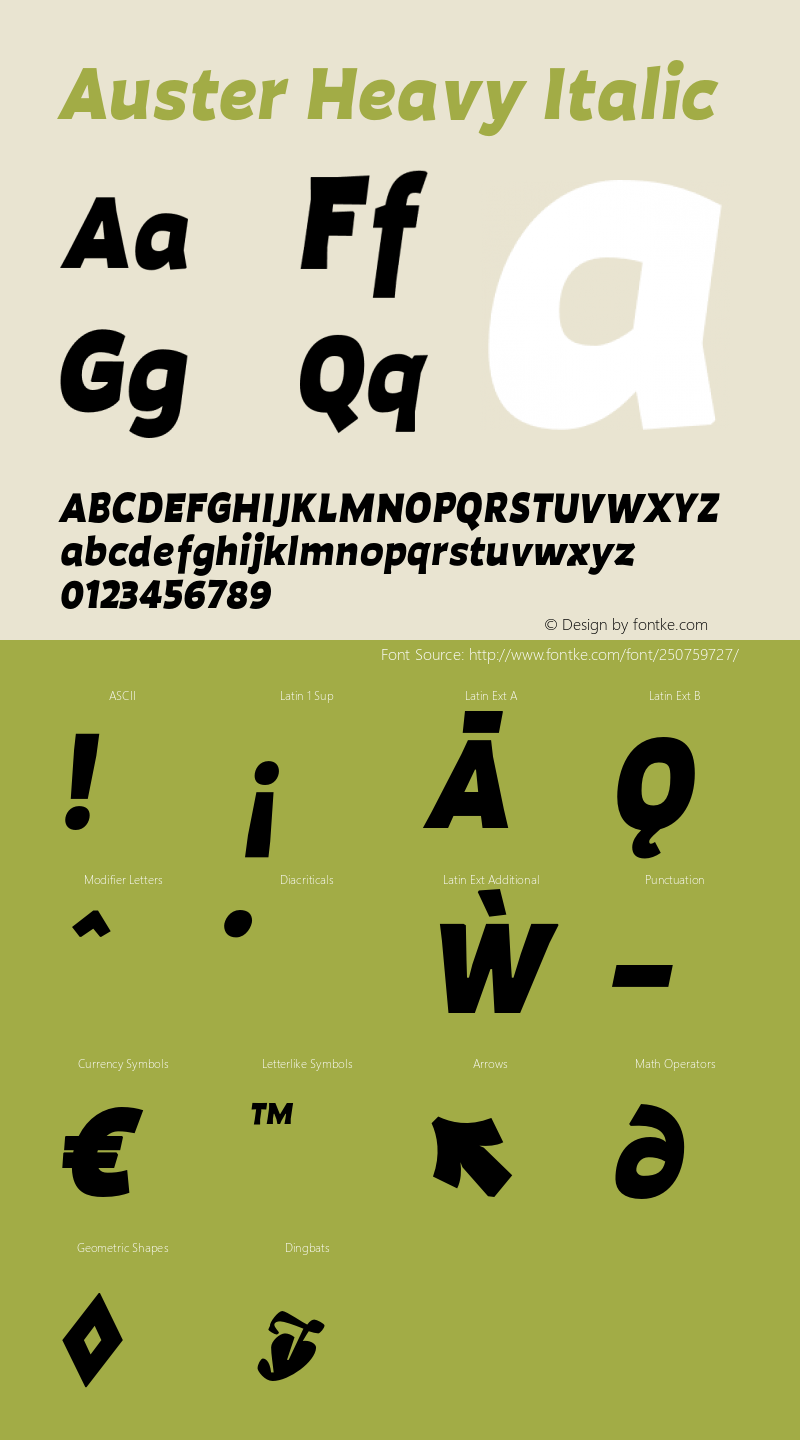 Auster Heavy Italic Version 1.000;PS 001.000;hotconv 1.0.88;makeotf.lib2.5.64775图片样张