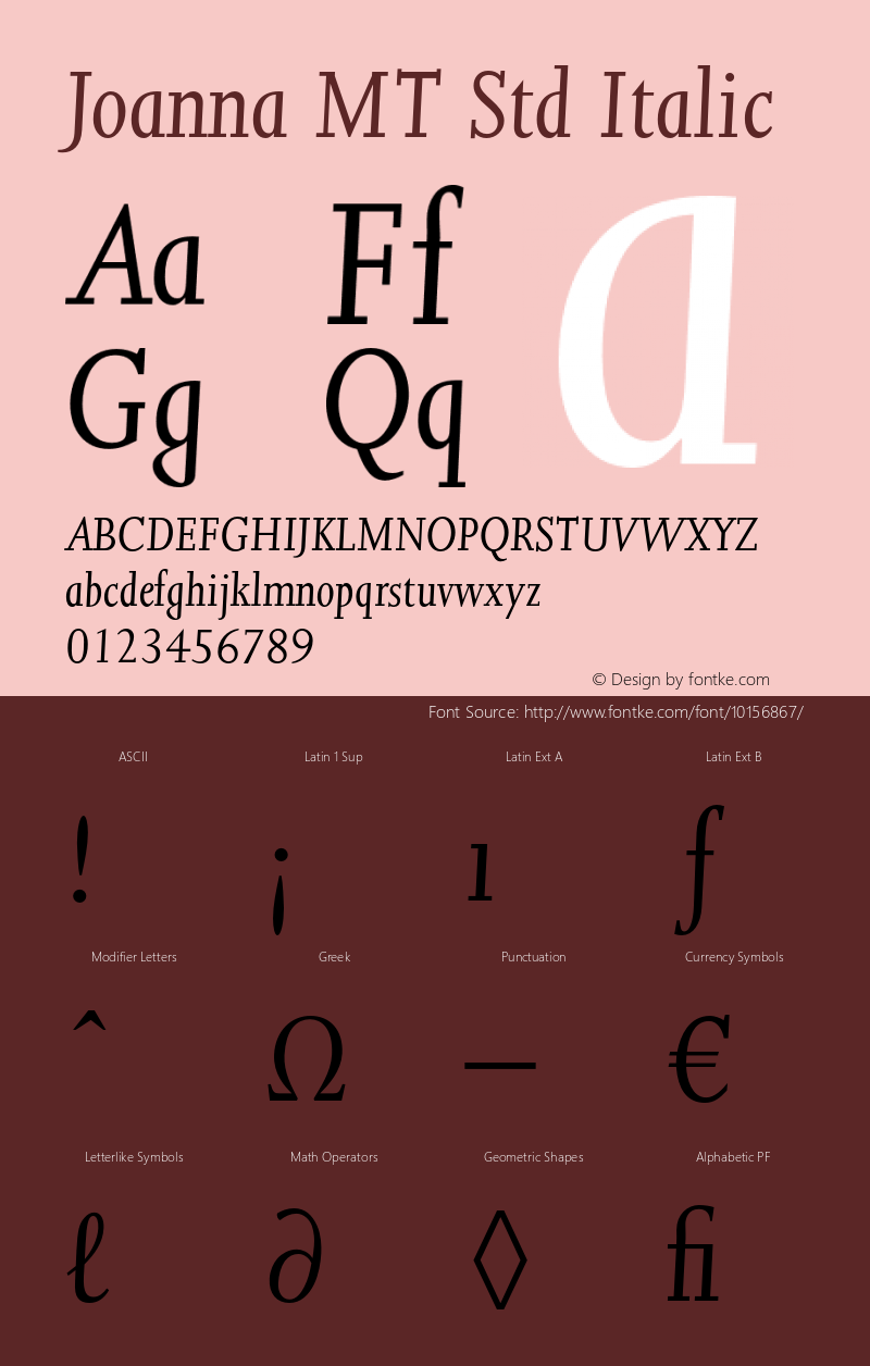 Joanna MT Std Italic Version 1.047;PS 001.001;Core 1.0.38;makeotf.lib1.6.5960图片样张