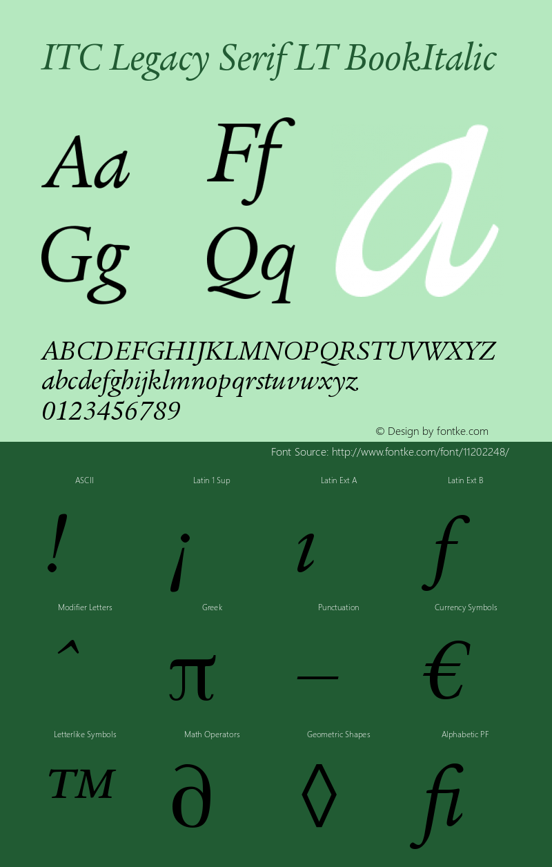 ITC Legacy Serif LT BookItalic Version 006.000图片样张