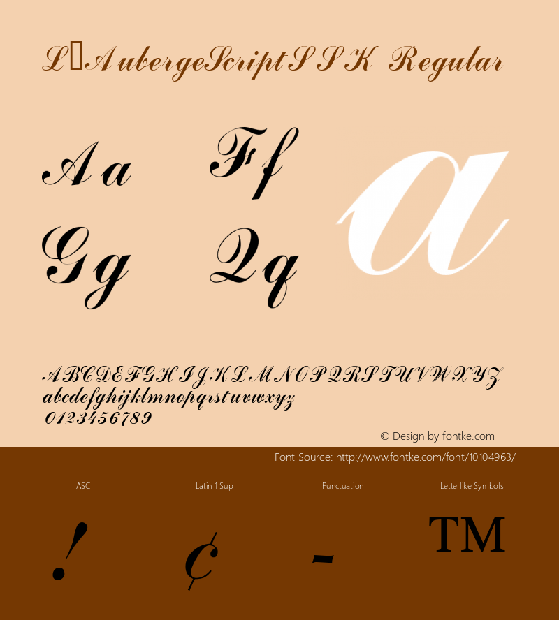 L'AubergeScriptSSK Regular Macromedia Fontographer 4.1 8/12/95图片样张