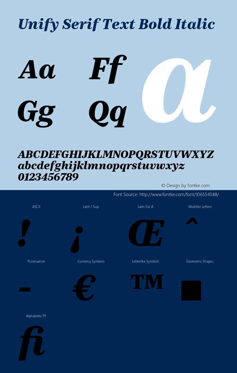 Unify Serif Text Bold Italic Version 1.002图片样张