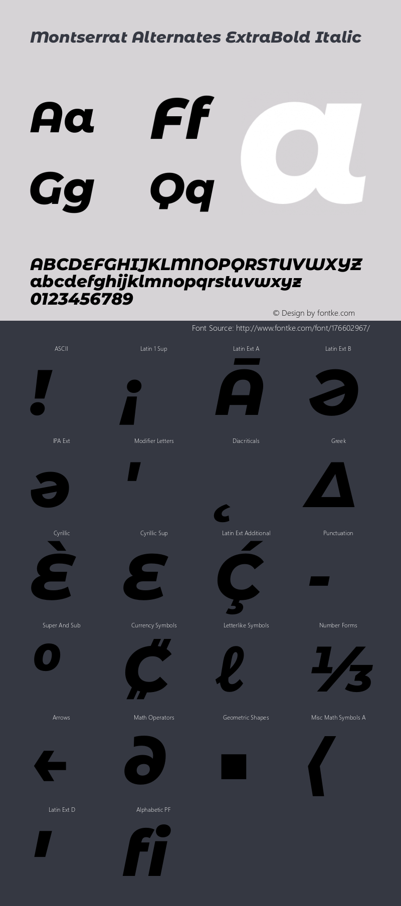 Montserrat Alternates ExtraBold Italic Version 7.200图片样张