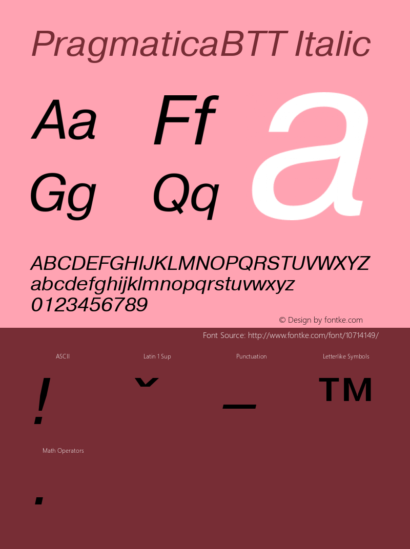 PragmaticaBTT Italic TrueType Maker version 3.00.00图片样张