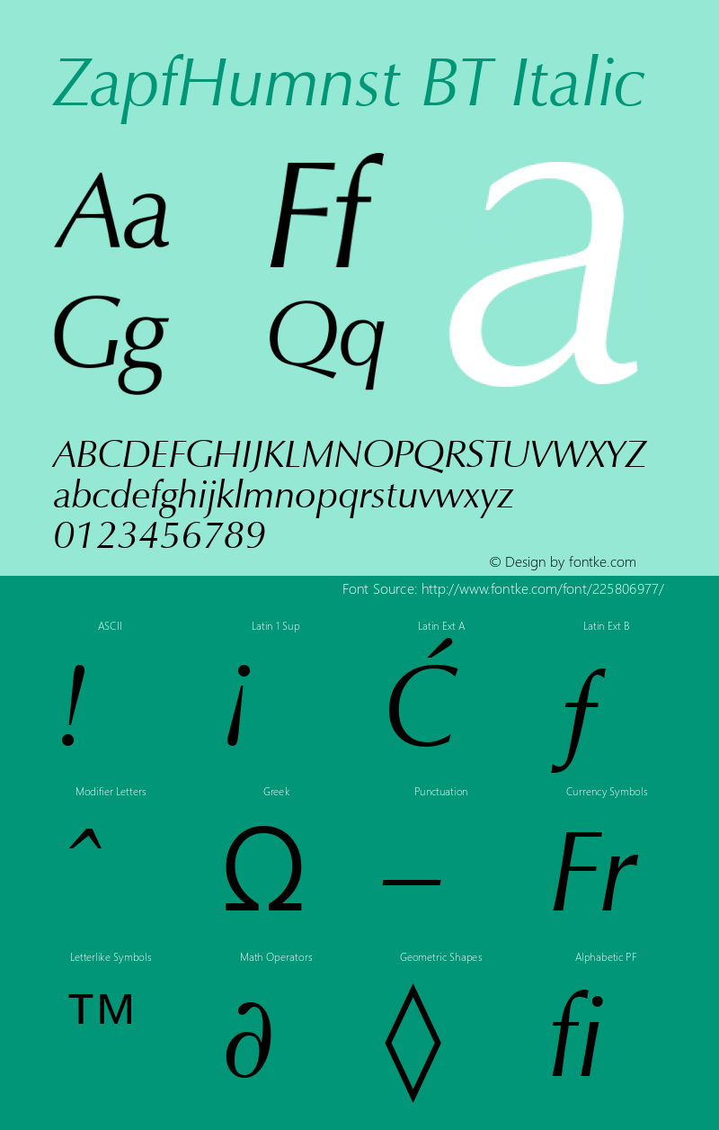 ZapfHumnst BT Italic Version 1.01 emb4-OT图片样张