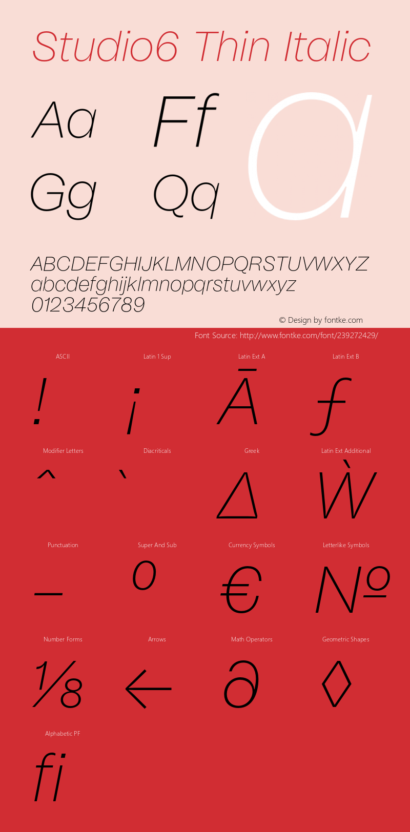 Studio6 Thin Italic Version 1.002;hotconv 1.0.109;makeotfexe 2.5.65596图片样张