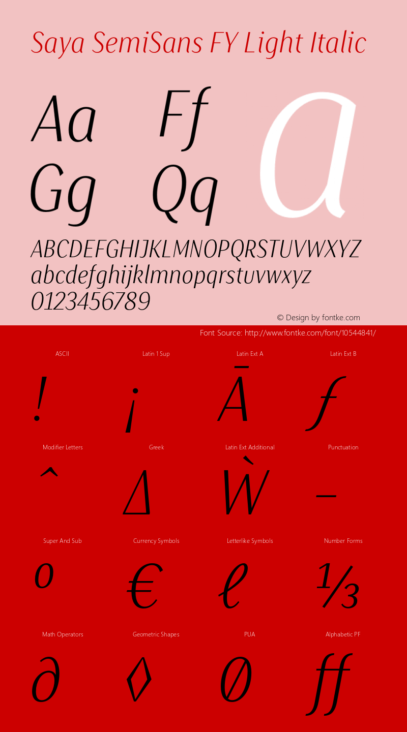 Saya SemiSans FY Light Italic Version 1.000图片样张