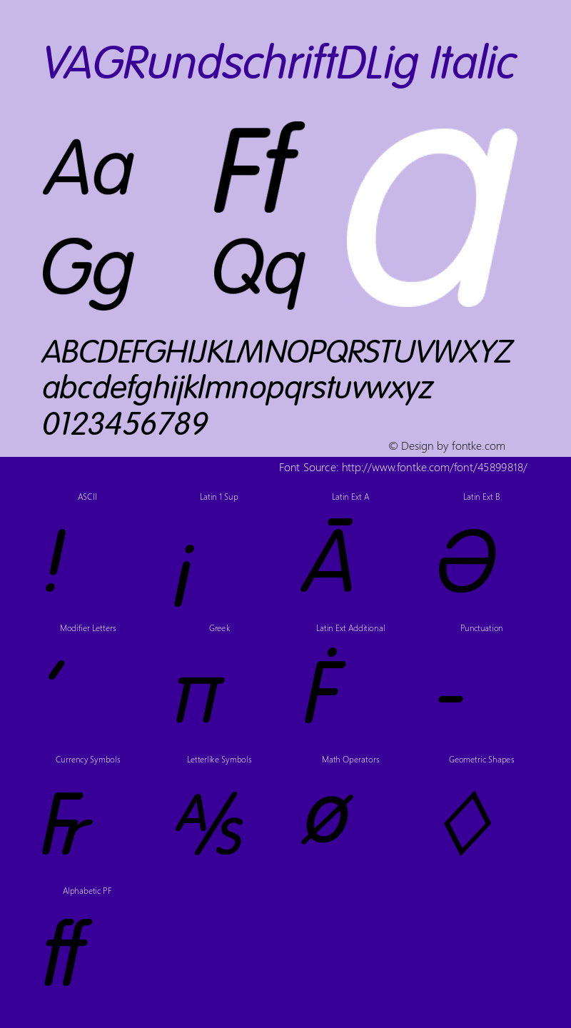 VAGRundschriftDLig Italic Version 1.00图片样张