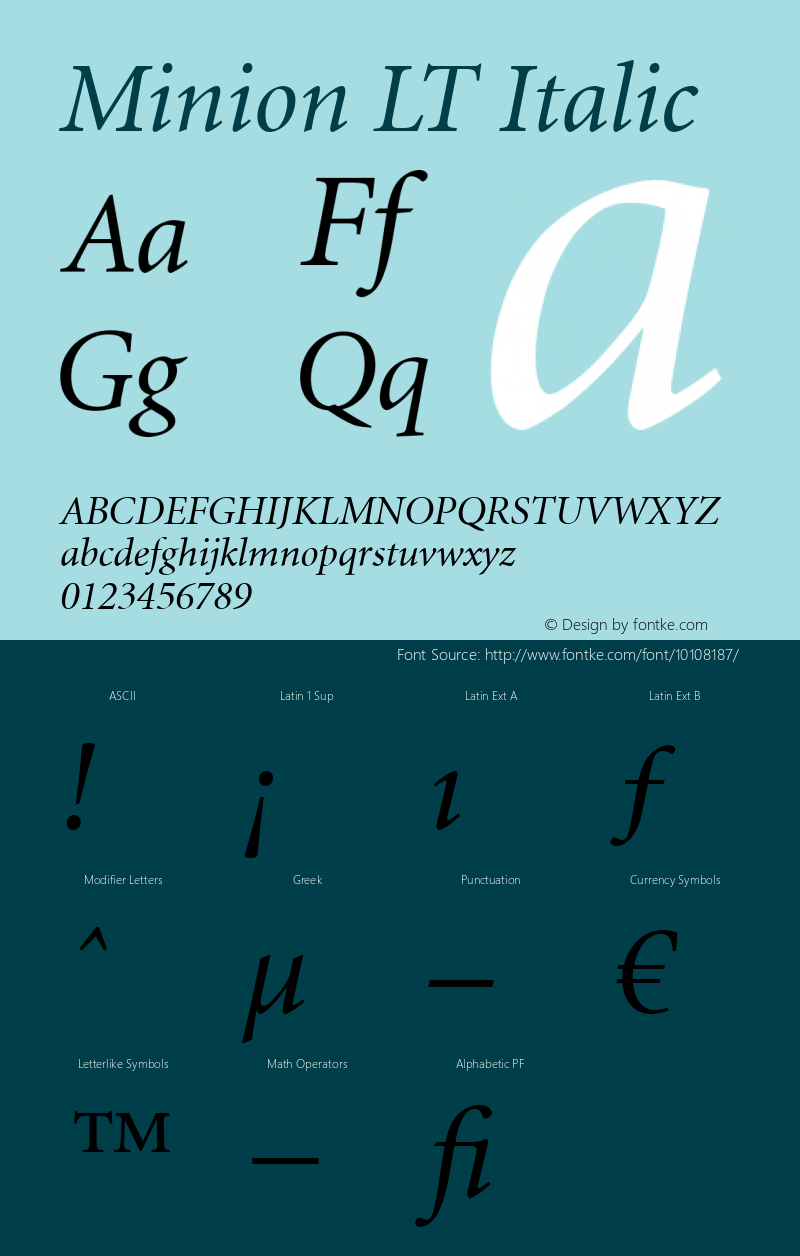 Minion LT Italic Version 6.1; 2002图片样张