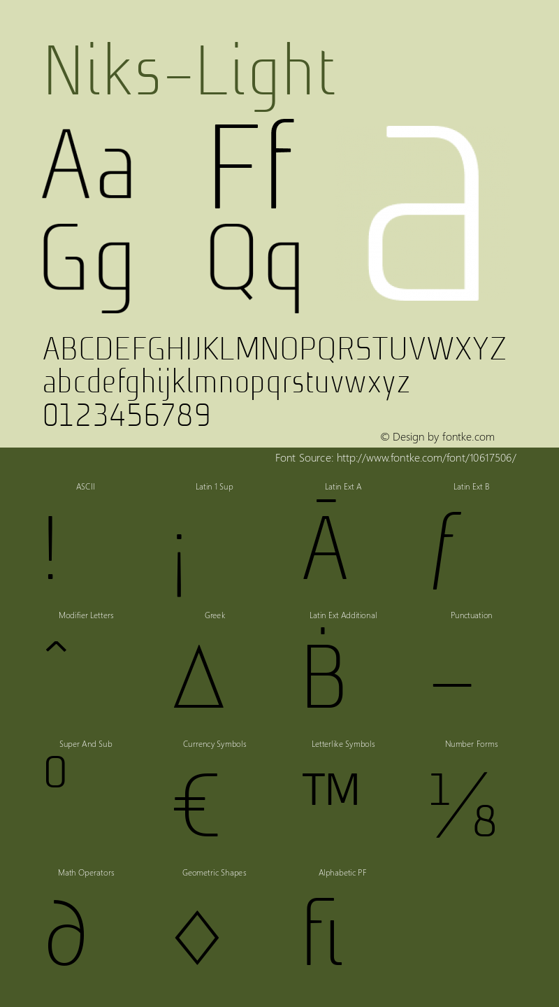 Niks-Light ☞ Version 1.001;PS 001.001;hotconv 1.0.56;makeotf.lib2.0.21325;com.myfonts.easy.dootype.niks-normal.light.wfkit2.version.3SbS图片样张