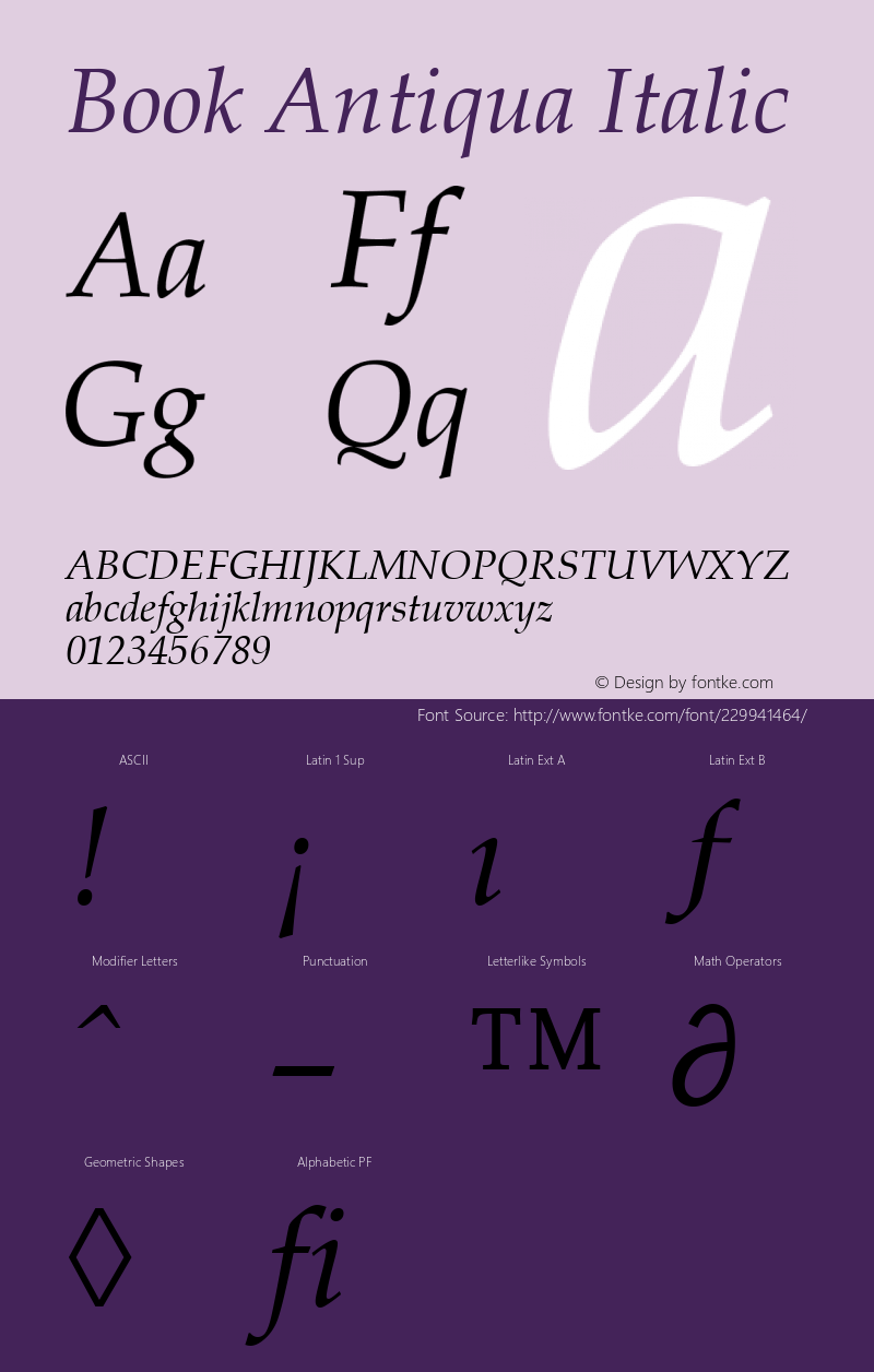 Book Antiqua Italic Version 2.0 - May 17, 1996图片样张