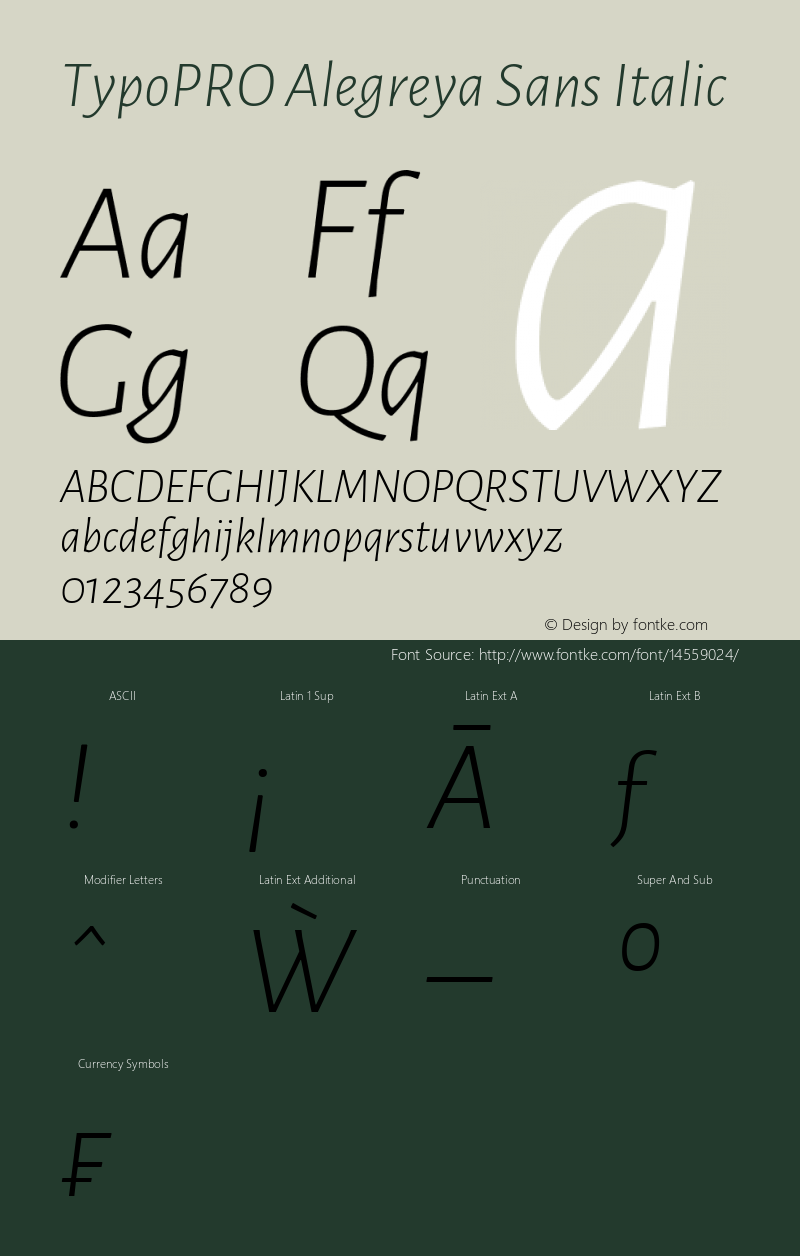 TypoPRO Alegreya Sans Italic Version 1.000;PS 001.000;hotconv 1.0.70;makeotf.lib2.5.58329 DEVELOPMENT图片样张