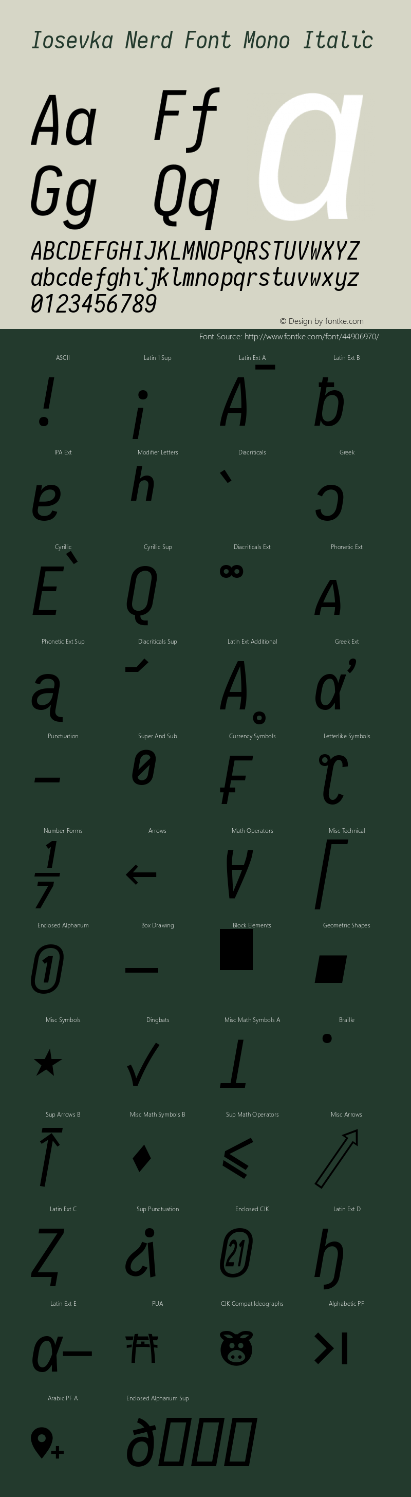 Iosevka Term Italic Nerd Font Complete Mono 2.1.0; ttfautohint (v1.8.2)图片样张