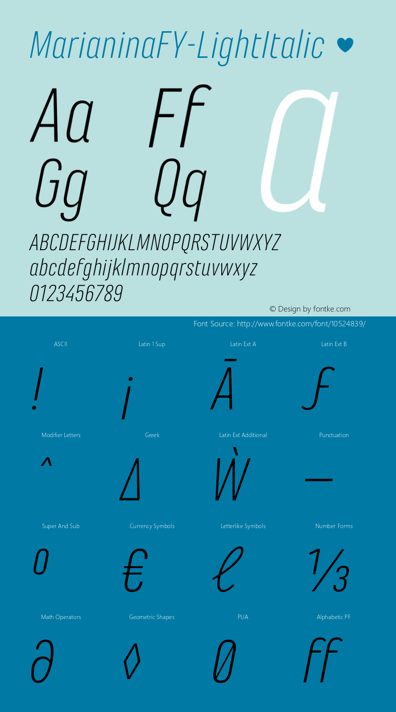 MarianinaFY-LightItalic ☞ Version 1.000;com.myfonts.fontyou.marianina-fy.light-italic.wfkit2.44x6图片样张