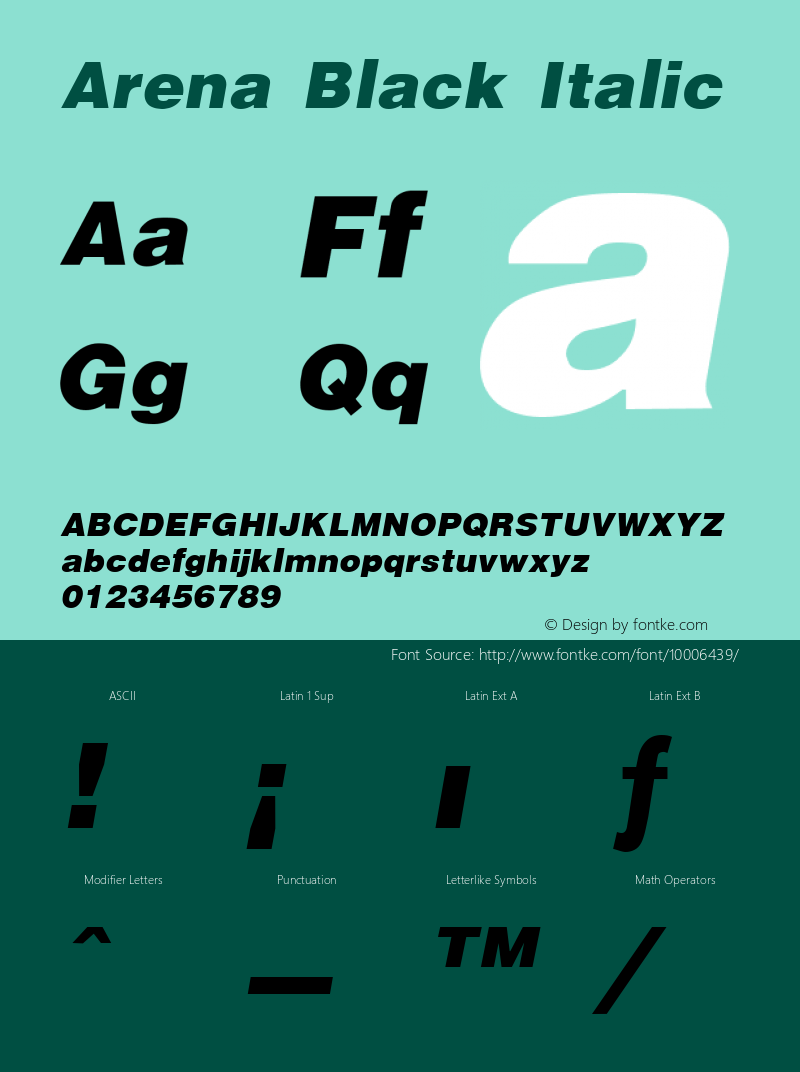 Arena Black Italic (C)opyright 1992 W.S.I.  8/1/92图片样张