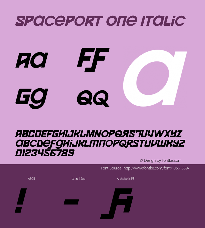 Spaceport One Italic Version 1.00 June 27, 2014, initial release图片样张