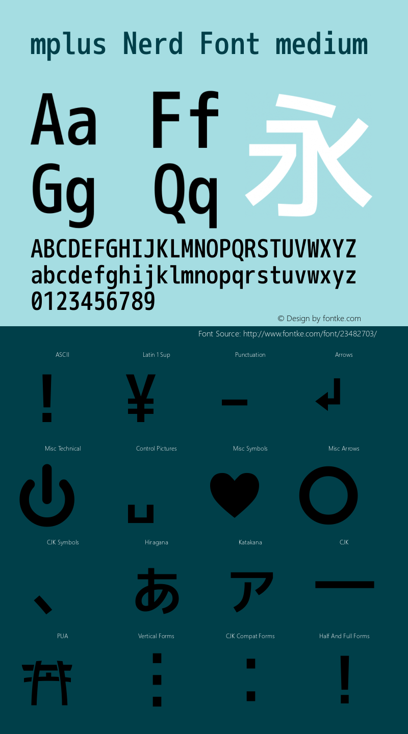 M+ 1m medium Nerd Font Complete Version 1.018;Nerd Fonts 1.1图片样张