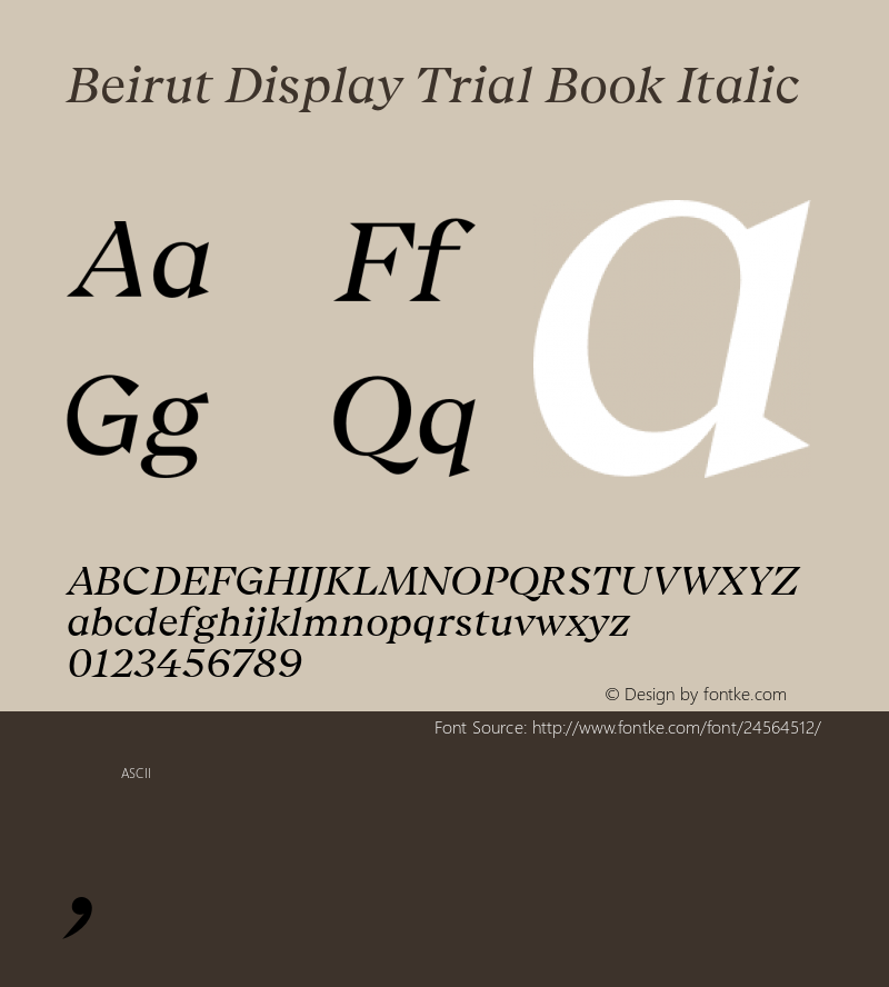Beirut Display Trial Book Italic Version 6.000;PS 006.000;hotconv 1.0.88;makeotf.lib2.5.64775图片样张
