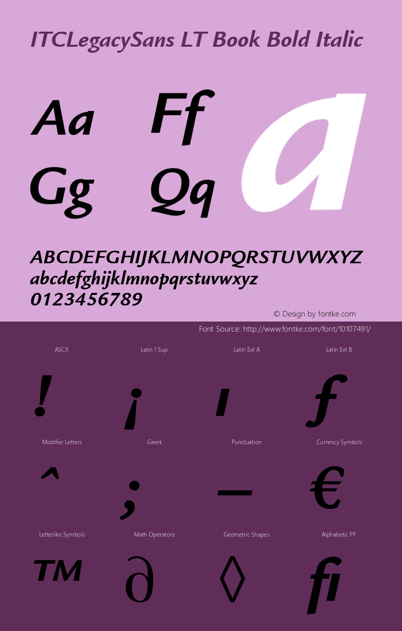 ITCLegacySans LT Book Bold Italic Version 6.1; 2002图片样张