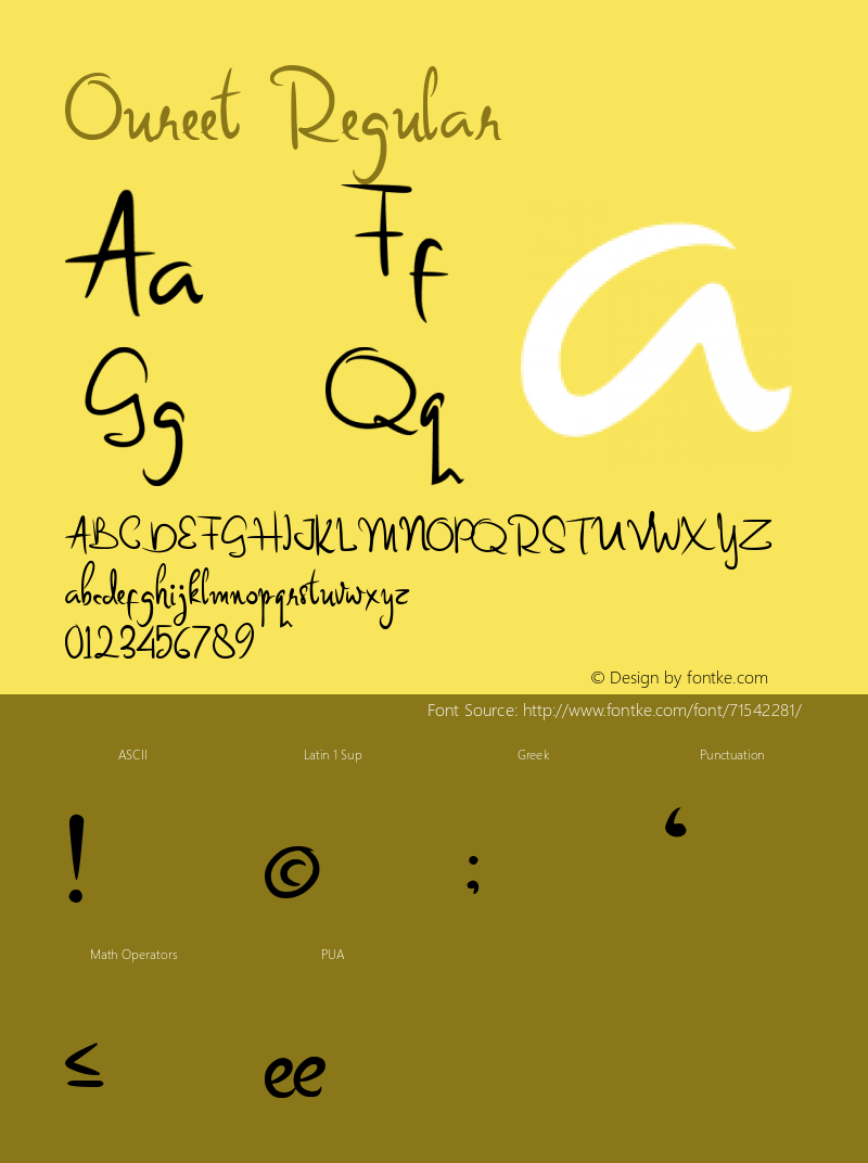 Oureet Version 1.00;November 20, 2018;FontCreator 11.5.0.2427 64-bit图片样张