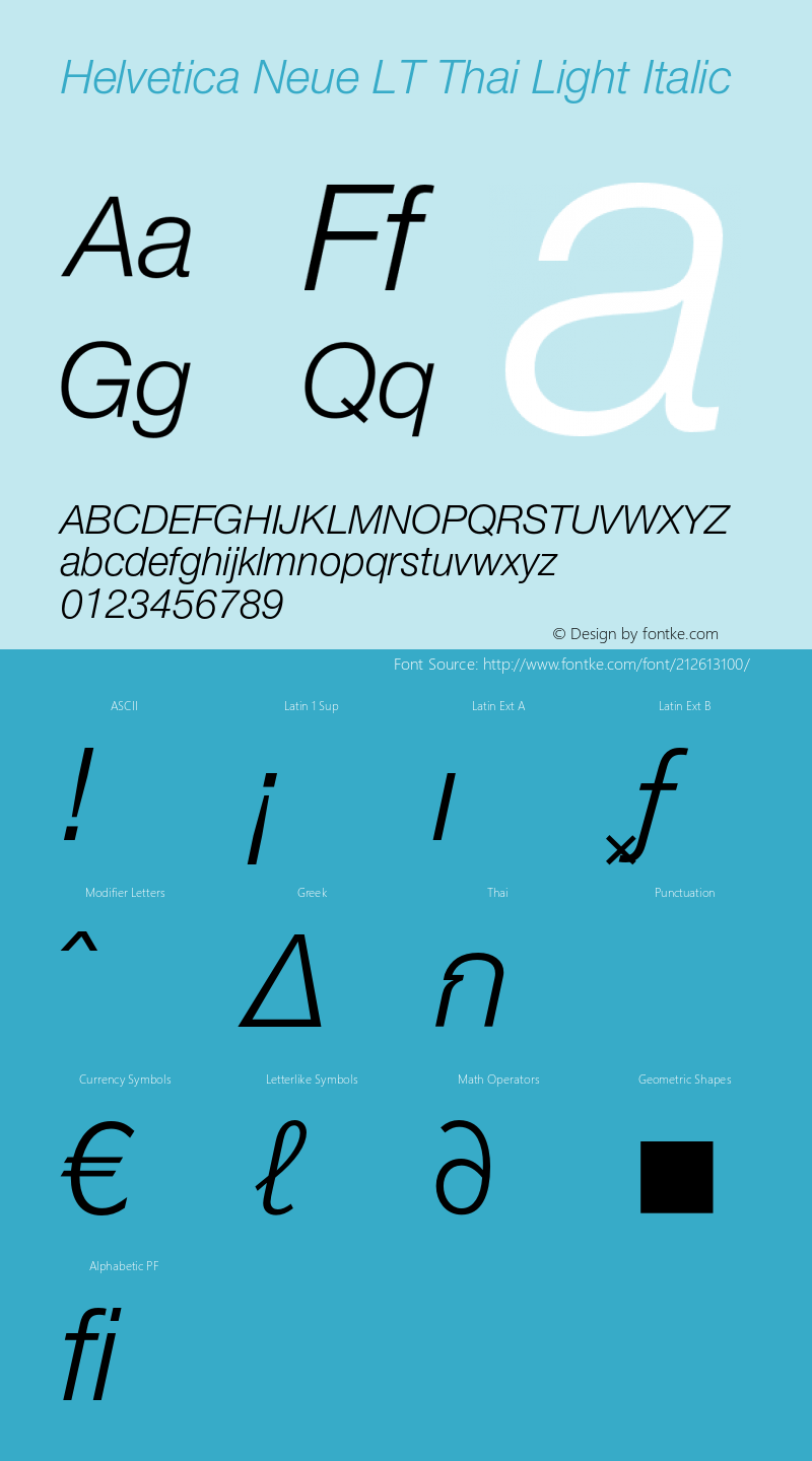 Helvetica Neue LT Thai LightItalic Version 2.000图片样张