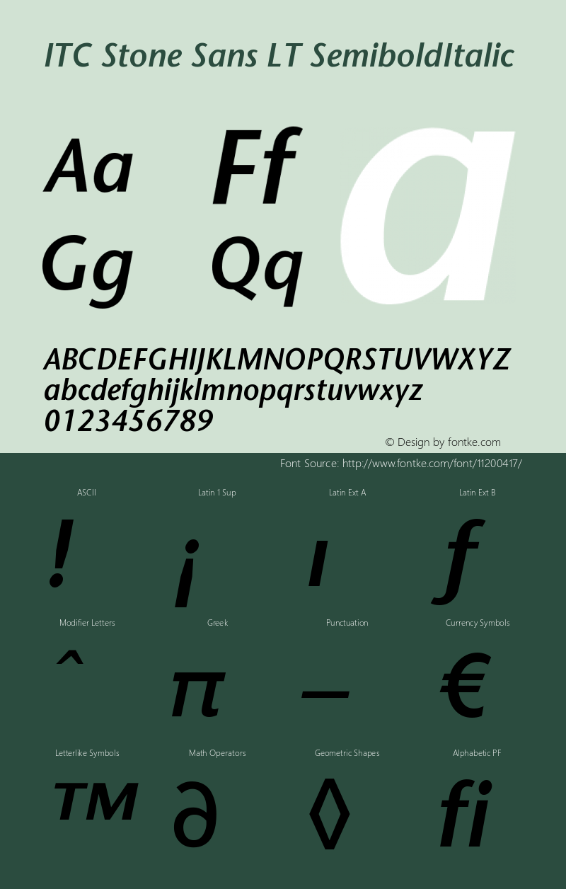 ITC Stone Sans LT SemiboldItalic Version 006.000图片样张