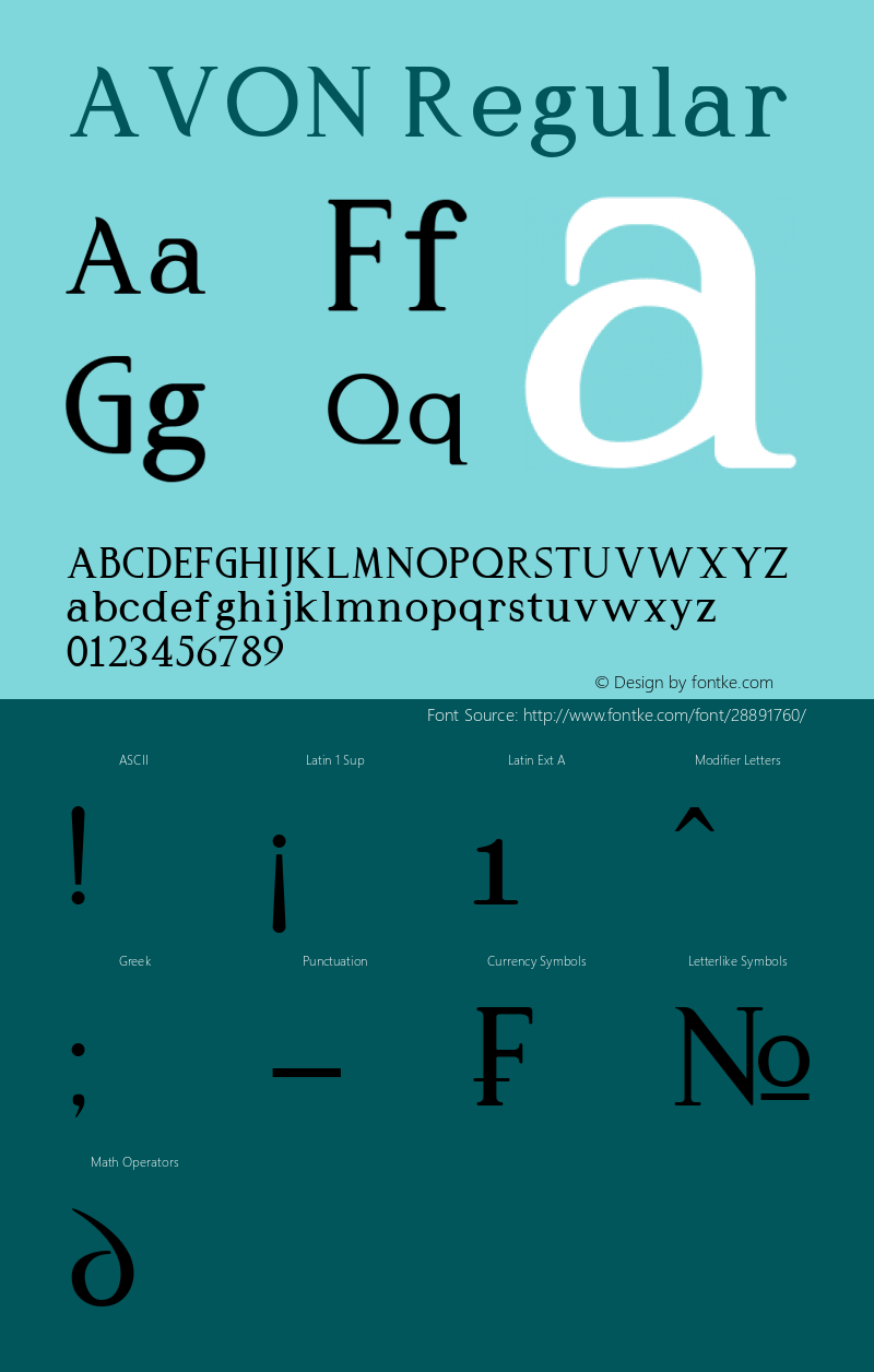 AVON Version 1.00;March 20, 2019;FontCreator 11.5.0.2422 32-bit图片样张