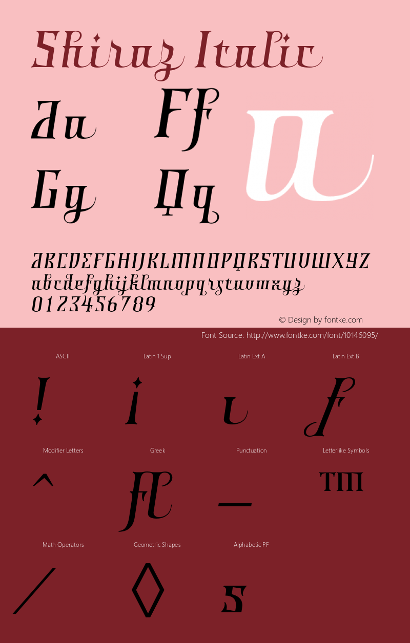 Shiraz Italic Version 1.000;PS 001.000;hotconv 1.0.38图片样张