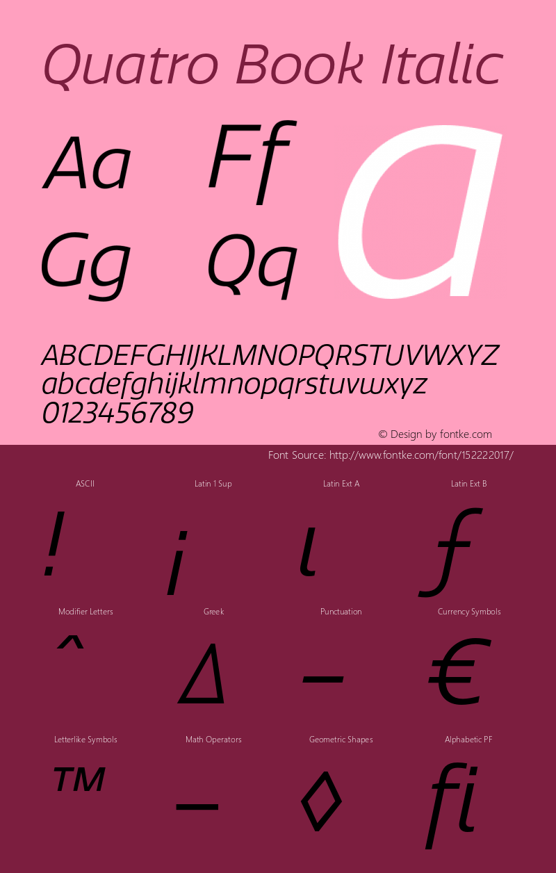 Quatro-BookItalic Version 1.30图片样张