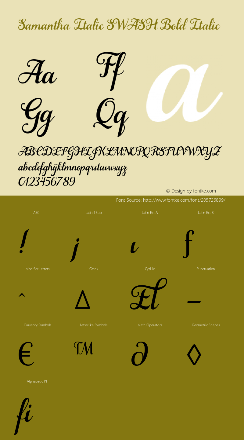 Samantha Italic SWASH Bold Italic Version 1.000图片样张