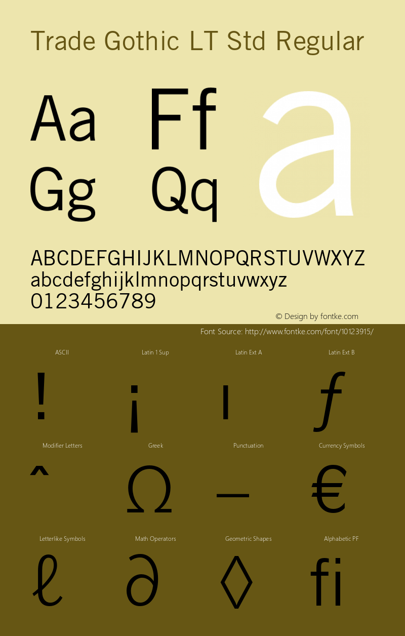 Trade Gothic LT Std Regular OTF 1.029;PS 001.002;Core 1.0.33;makeotf.lib1.4.1585图片样张