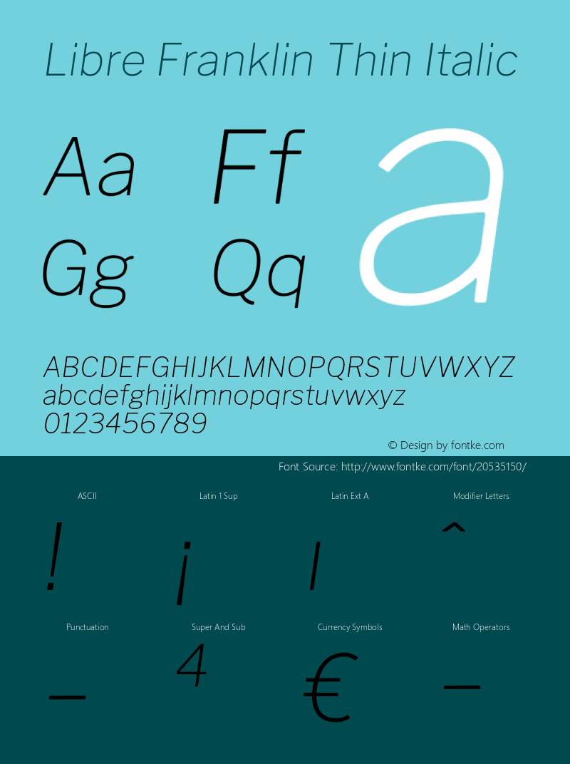 Libre Franklin Thin Italic Version 1.002; ttfautohint (v1.5)图片样张