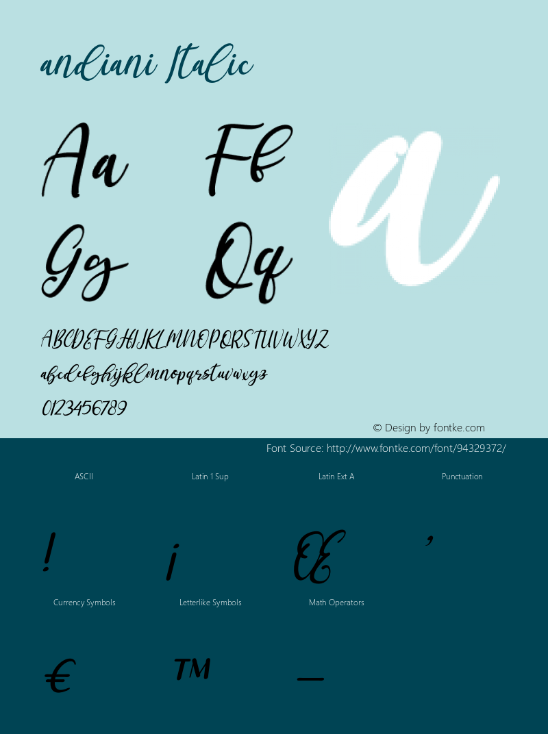 andiani Italic Version 1.00;January 11, 2021;FontCreator 13.0.0.2683 64-bit图片样张