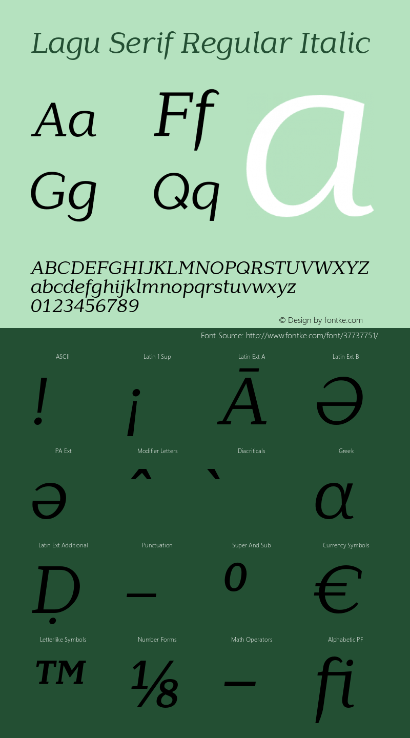 LaguSerif-RegularItalic Version 1.000;PS 001.000;hotconv 1.0.88;makeotf.lib2.5.64775图片样张