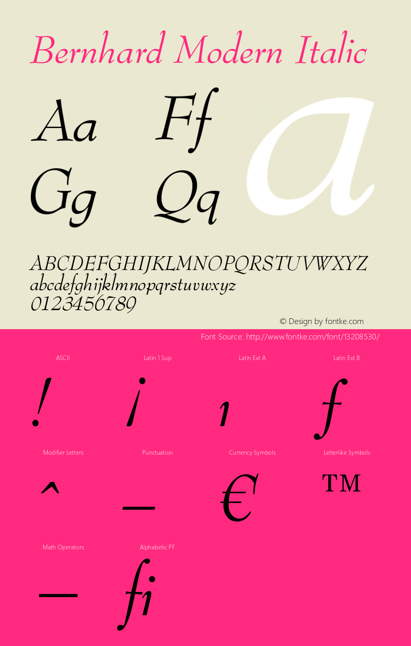 Bernhard Modern Italic Version 003.001图片样张