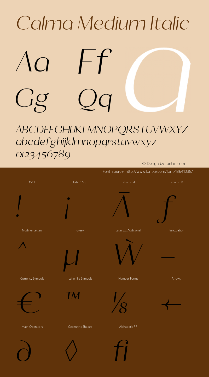 Calma Medium Italic Version 1.000;PS 001.000;hotconv 1.0.70;makeotf.lib2.5.58329图片样张