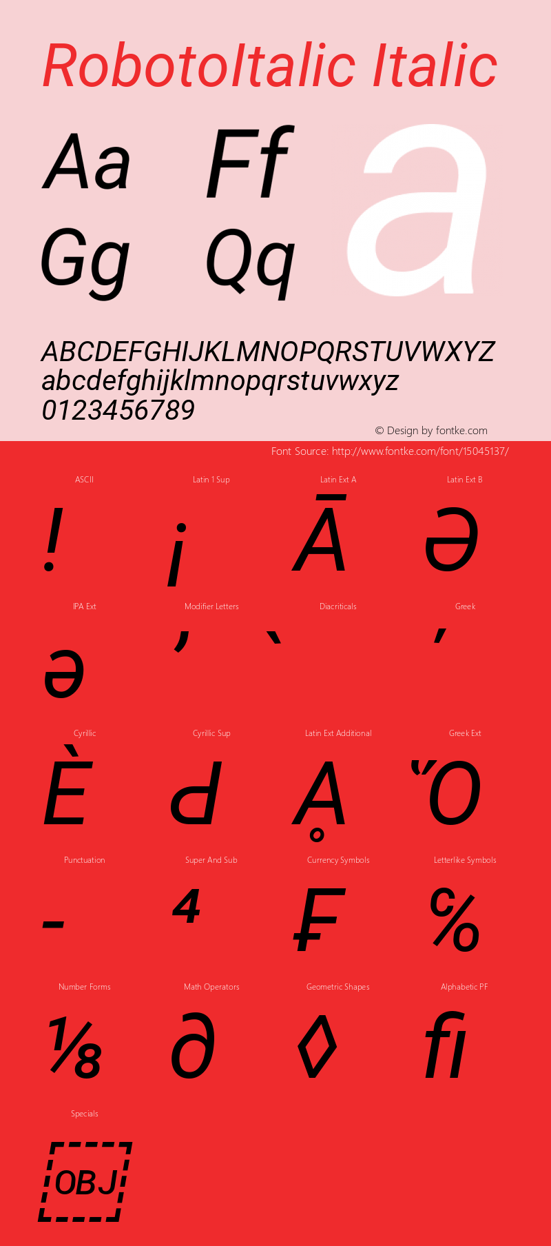 RobotoItalic Italic Version 2.001101; 2014图片样张