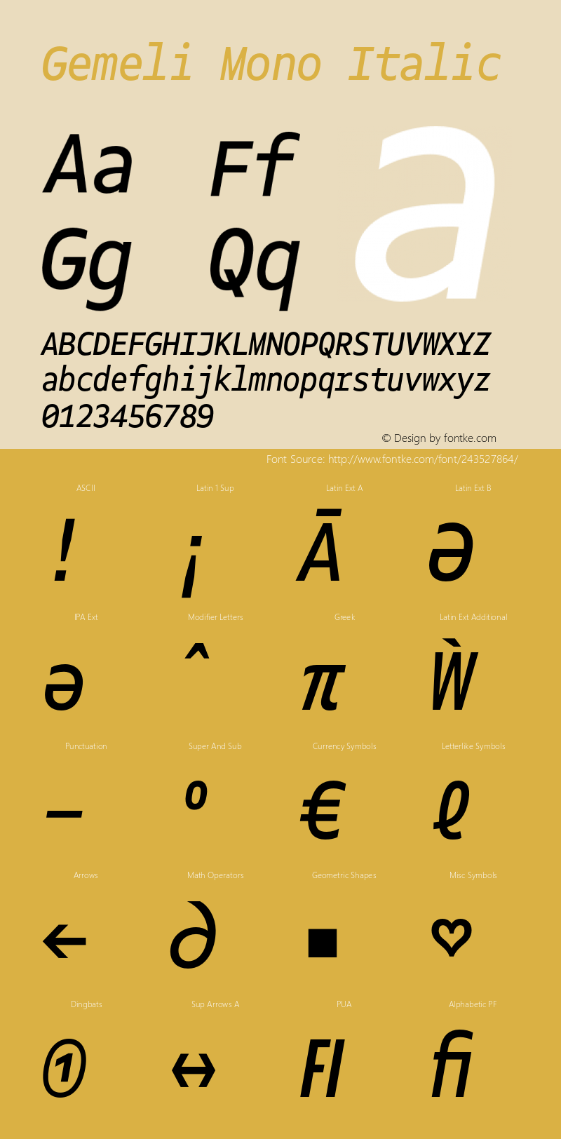Gemeli Mono Regular Italic Version 1.001;PS 1.1;hotconv 1.0.72;makeotf.lib2.5.5900图片样张