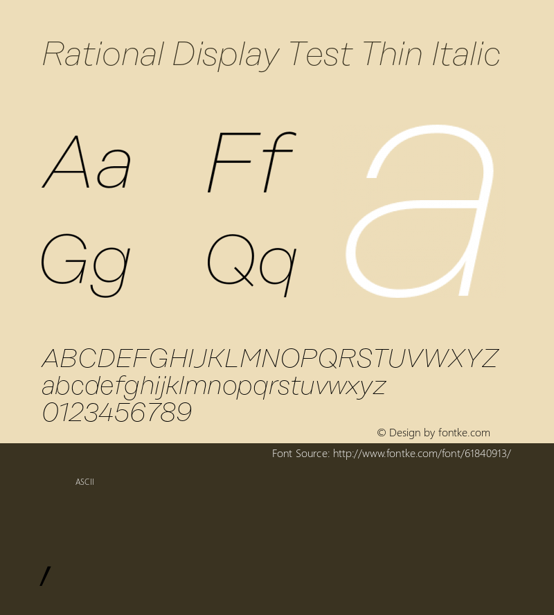 Rational Display Test Thin Italic Version 1.000;PS 001.000;hotconv 1.0.88;makeotf.lib2.5.64775图片样张